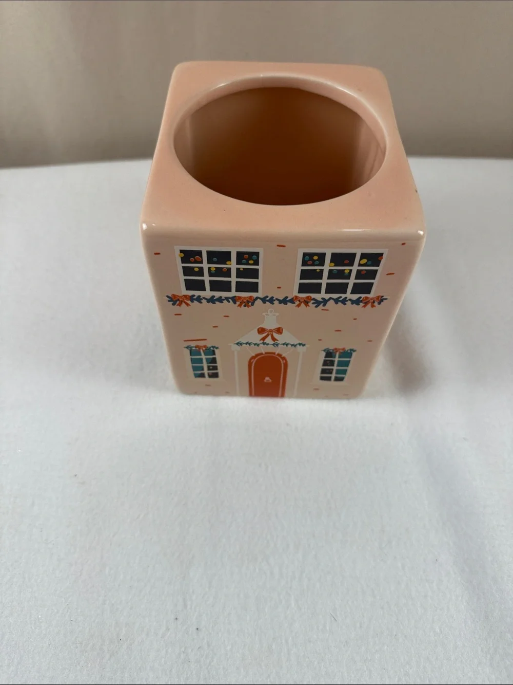 Festive Peach Ceramic Holiday Tissue Holder